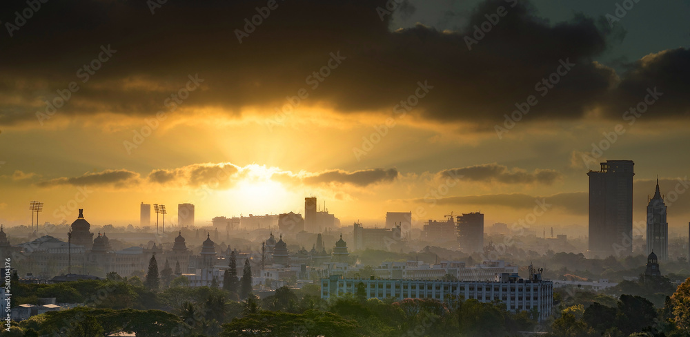 The Bangalore skyline is defined by a mix of modern and traditional architecture, reflecting the city's blend of ancient and contemporary cultures. 