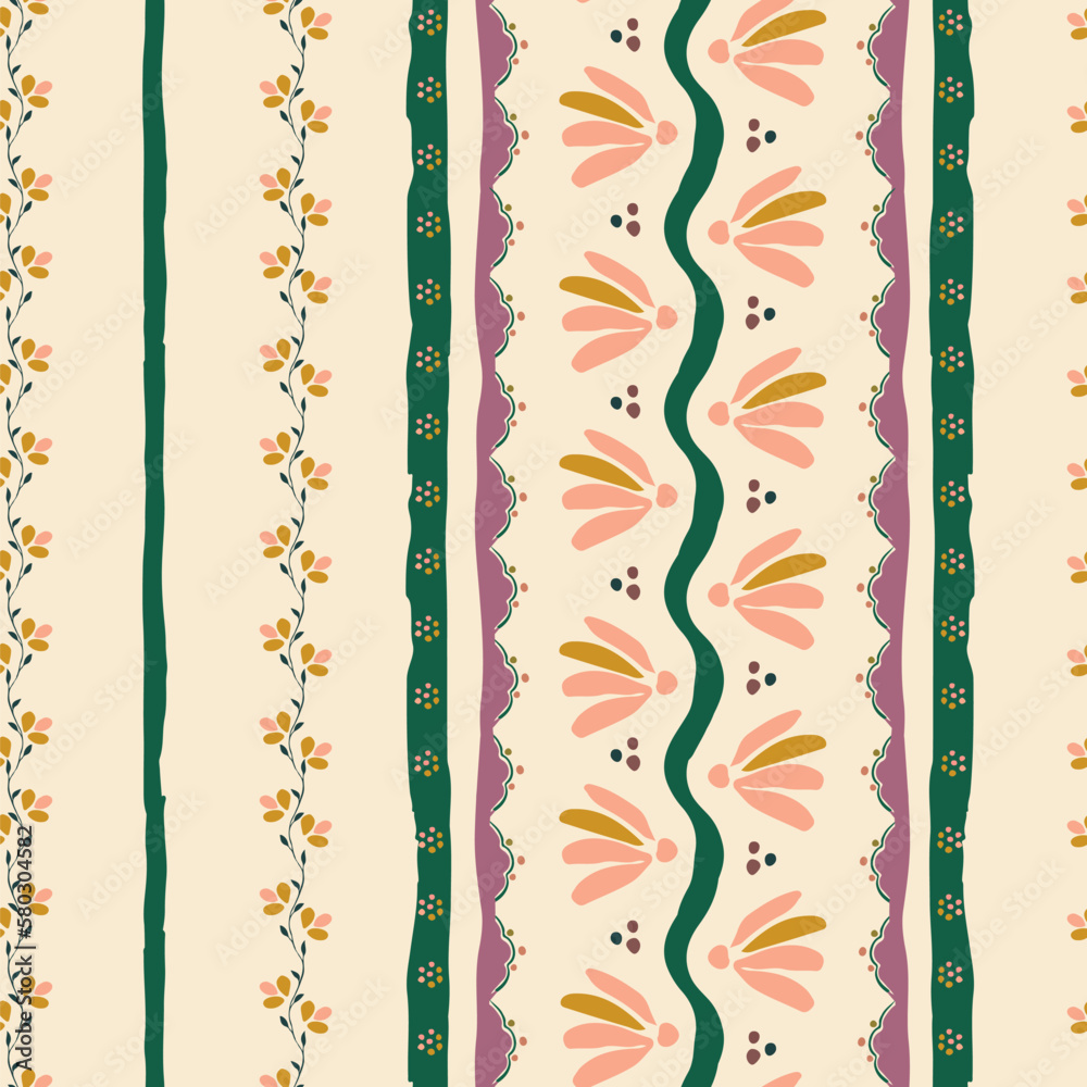 boho stripes floral pattern on light pastel background