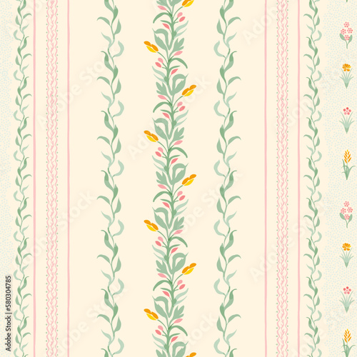 boho stripes floral pattern on light pastel background