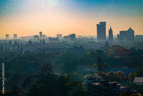 The Bangalore skyline is defined by a mix of modern and traditional architecture, reflecting the city's blend of ancient and contemporary cultures. 