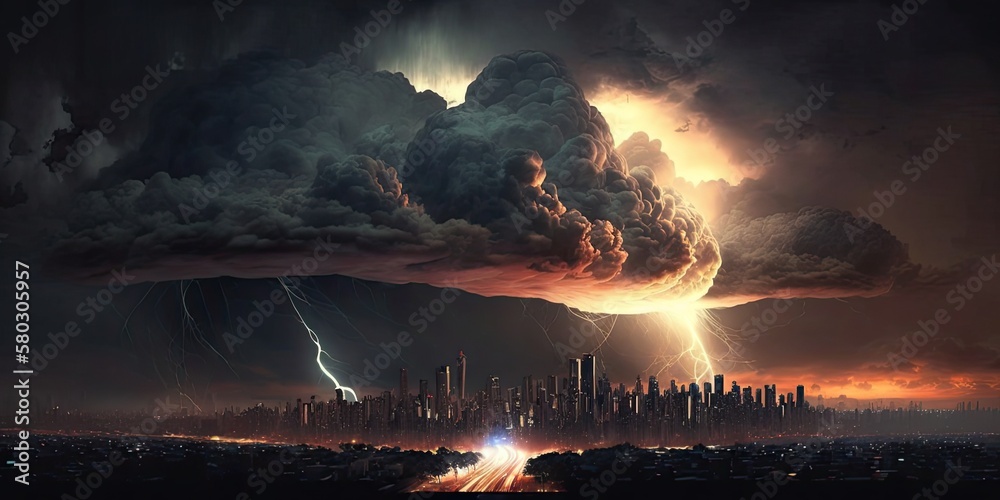 Night modern city under thunder storm. Future-Ready: The Technological Skyline of a Smart City. Generative AI