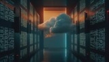 cloud technology data storage system ., white cloud in server room. Generative AI