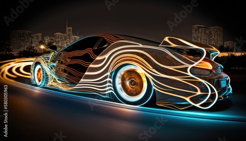 super car in light moving motion   Generative AI