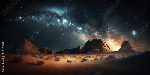 Night scenery galaxy milky way desert wallpaper. Generative ai