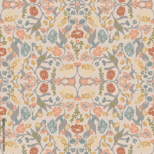 Intricate ornamental floral pattern in Victorian damask style
