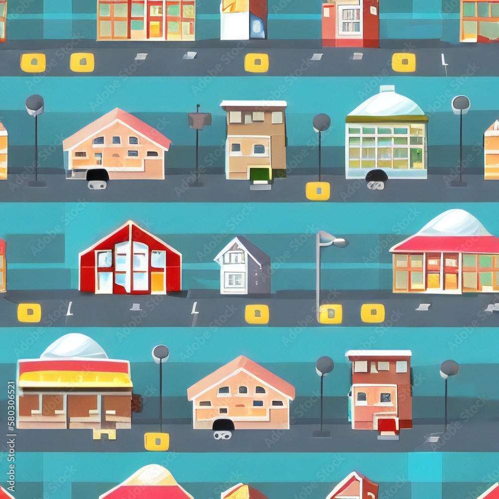 Seamless Painted Cartoon City Texture - Generative A.I. Art Seamless Painted Cartoon City Texture - Generative A.I. Art