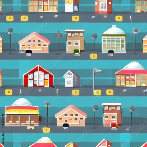 Seamless Painted Cartoon City Texture - Generative A.I. Art