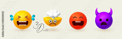 Yellow ball with face set. Emotion expression collection. Crying, anger, fatigue