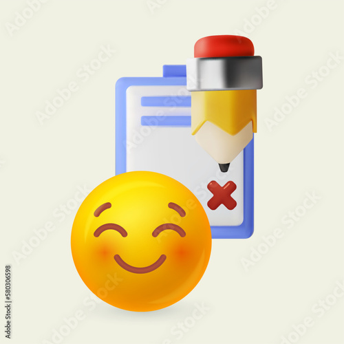 Notepad, pencil and smiling yellow face