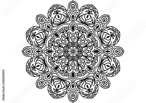 Madala Coloring book. Madala hand drawn doodle mandala with lower for Henna. yoga design, Mehndi,decoration. Coloring book page