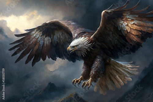 Liberator of Heaven – An Imposing Fantasy Eagle in Flight Generative AI © pngking