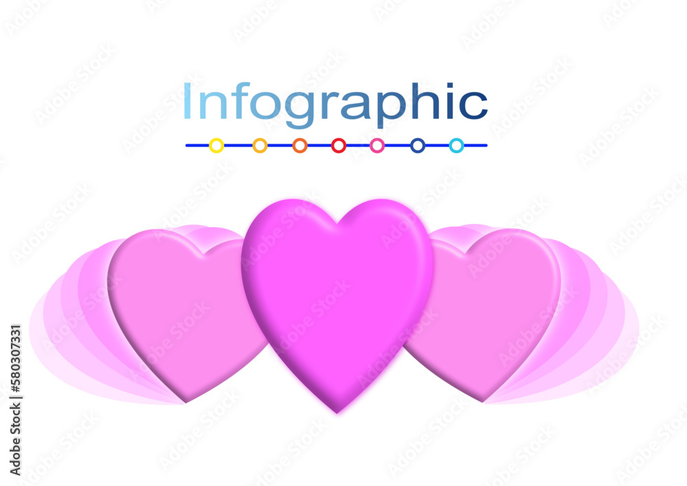 Vector image of a flat, linear heart icon,Vector Infographic label design template with icons.diagram, annual report, web design.
