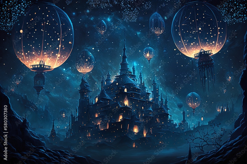 Night Skies Alive with Gleaming Towers and Glittering Lanterns Generative AI Night Skies Alive with Gleaming Towers and Glittering Lanterns Generative AI