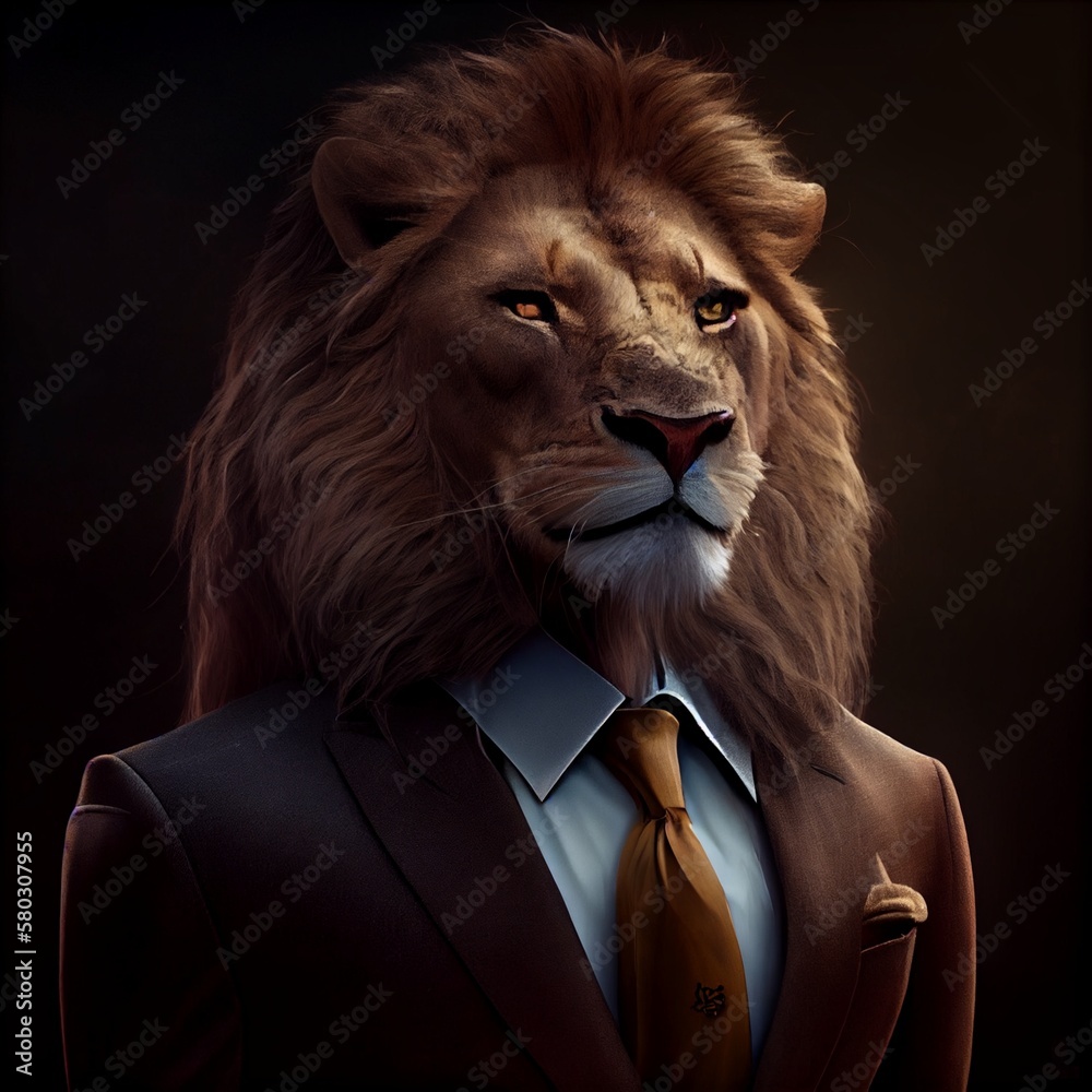 Bueautiful lion as a businessman, generative ai Bueautiful lion as a businessman, generative ai