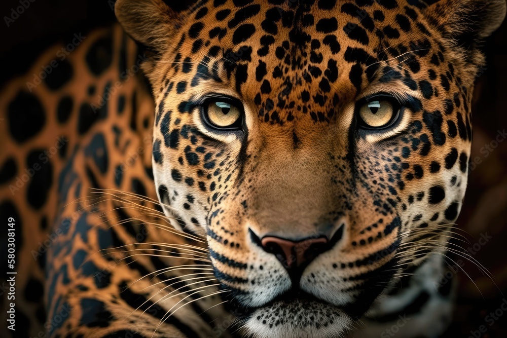 Close up of a Jaguar's Face. Generative AI Close up of a Jaguar's Face. Generative AI
