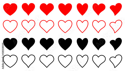 Set of hearts icon, collection heart variations signs red and black- stock vector