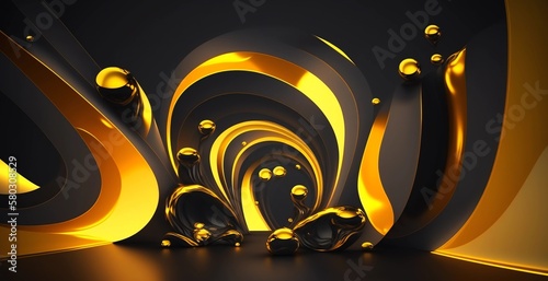 Abstract luxury gold and black composition. Modern background. Created with generative AI.
