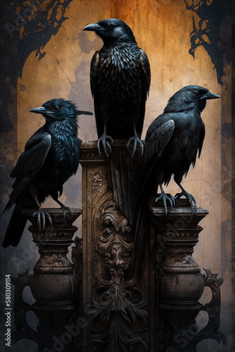 Gothic Reverie: The Enigmatic Crow in Art AI-Generated