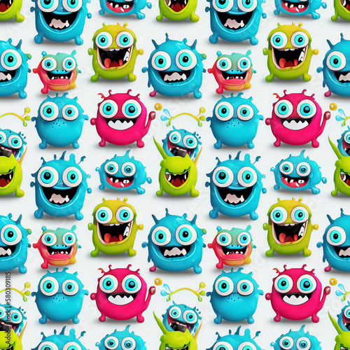 seamless pattern with smiling monsters for your design