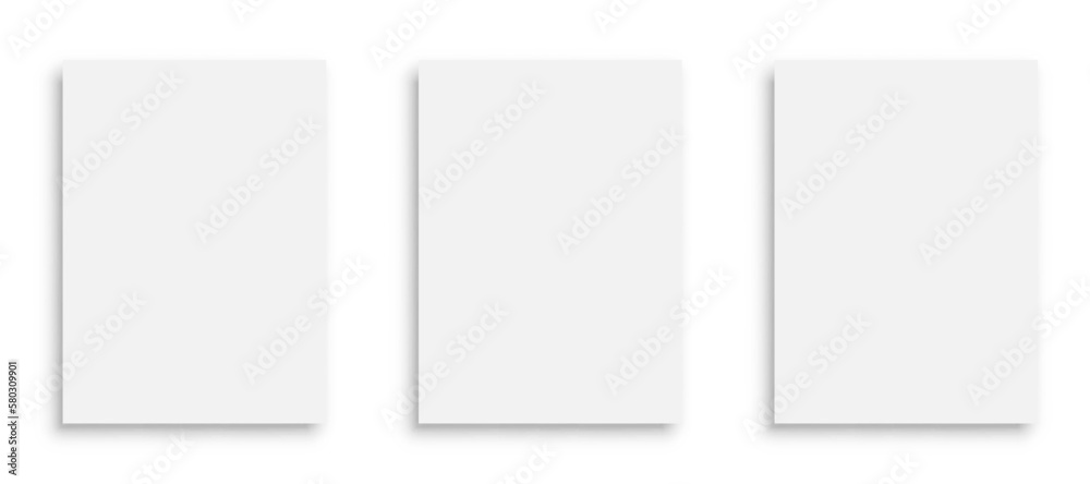 Set white papers template mockup with shadows, white posters with shadow A4 format mockup, blank paper sheets – vector