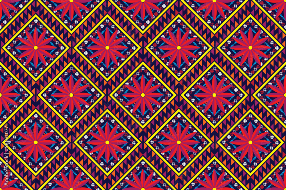 Gypsy pattern tribal ethnic motifs geometric vector background. Doodle gypsy geometric shapes sprites tribal motifs clothing fabric textile print traditional design with triangles