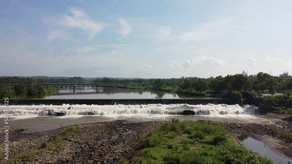 Aerial view of the river in the morning. Kali Progo Srandakan Yogyakarta, Indonesia