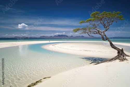 A scenic view of Malcapuya Beach, a tropical sandbar in the Philippines. Generative AI photo