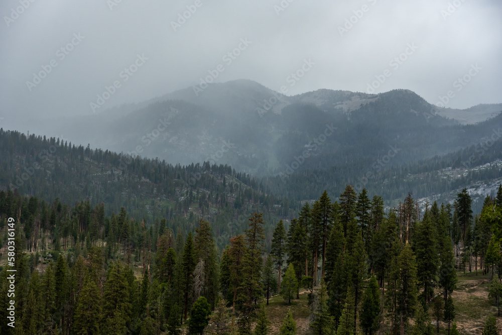 Stormy Fog Gathers Over Foothills of Kings Canyon