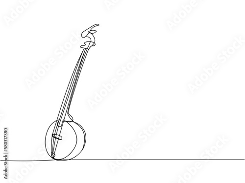Kozobas one line art. Continuous line drawing of musical, equipment, Traditional Ukrainian instrument, stringed, culture, ethnic, ukraine, musical, national, guitar, banjo, folk