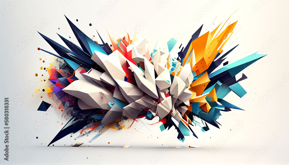 Geometric shapes scattered in a chaotic manner on a white light background