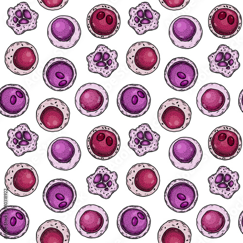 Stem cell seamless pattern. Hand drawn vector illustration in sketch style. Medical science. Microbiology background