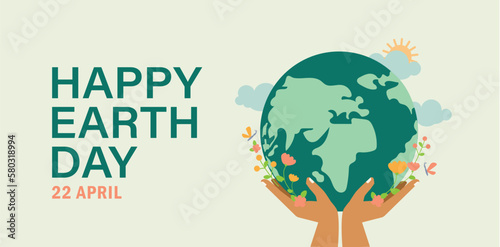 Hands holding globe, earth. Earth day concept. Saving the planet,environment. Vector illustration for poster, banner,print,web