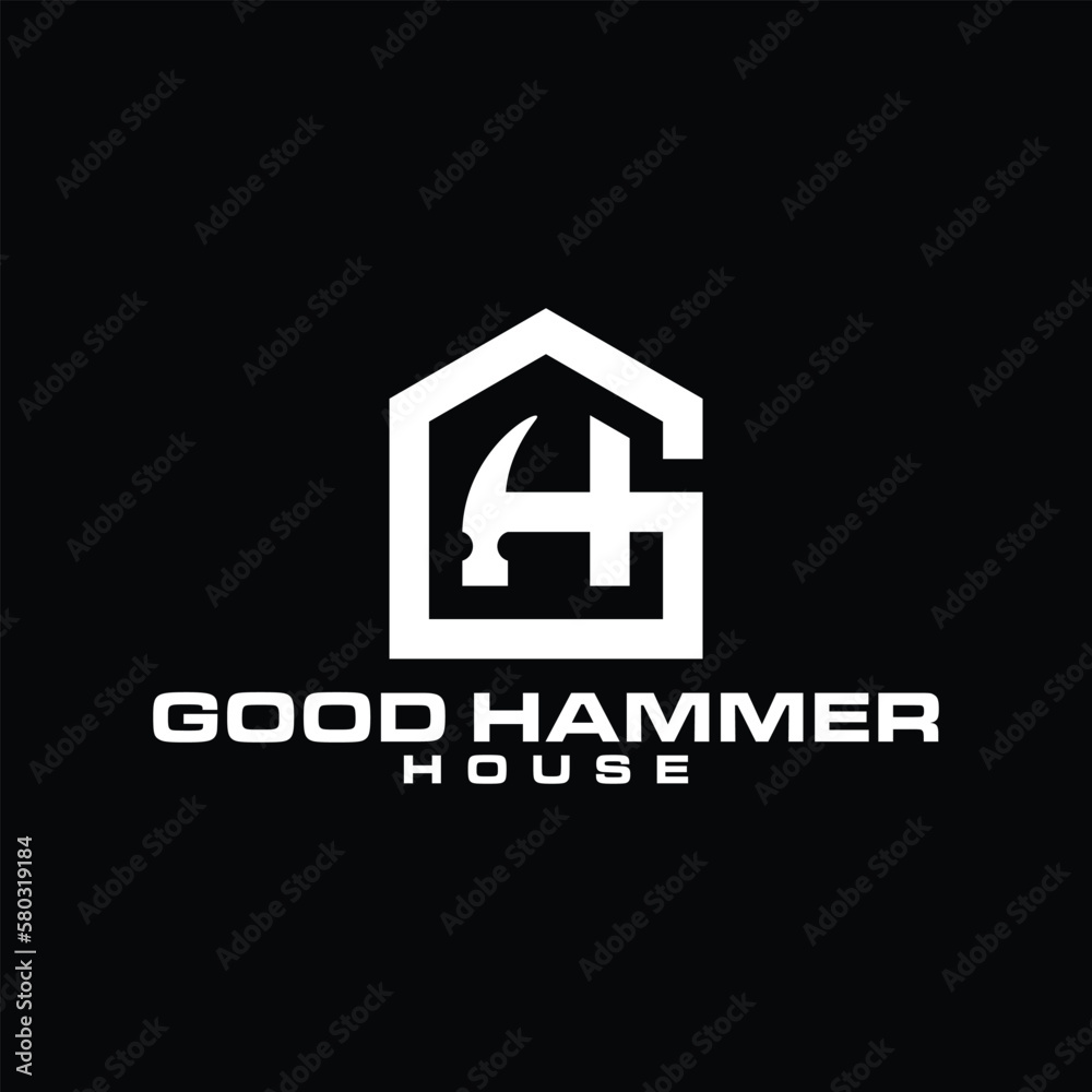 House Repairs Shop Logo Template. Hammer House Logo Design.