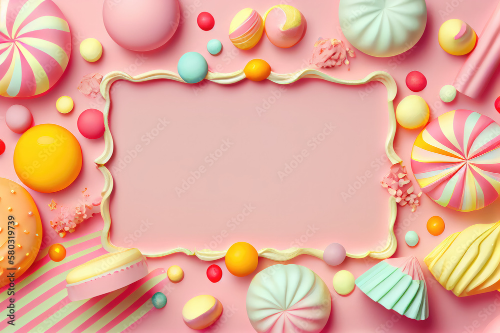 easter eggs background pastel color and frame, generative AI