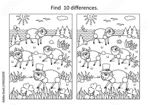 Sheep on pasture in St. Patrick s Day difference game 