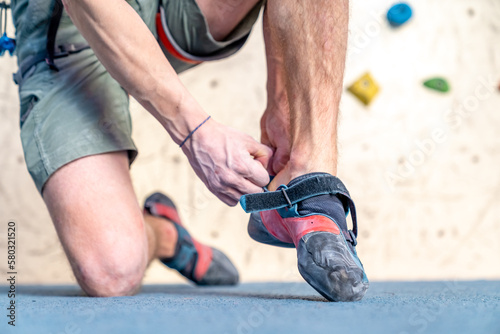 climbing shoes of an athlete in a climbing center