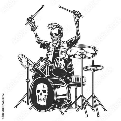 Leinwand Poster Rock musician drummer monochrome sticker