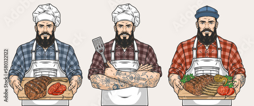 BBQ chef set colorful stickers