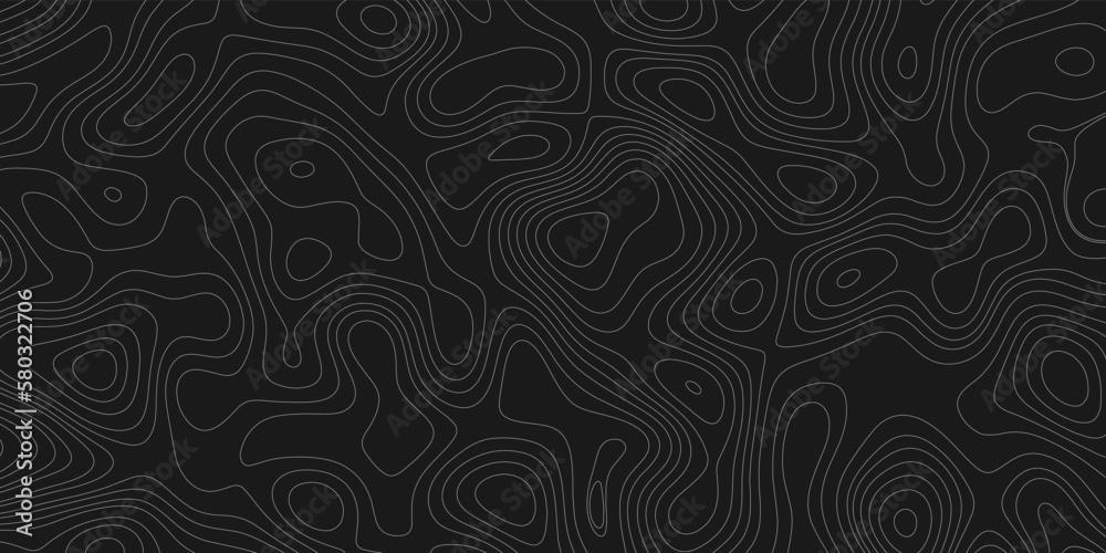 Black and white seamless pattern. Seamless topographic map contour background. 