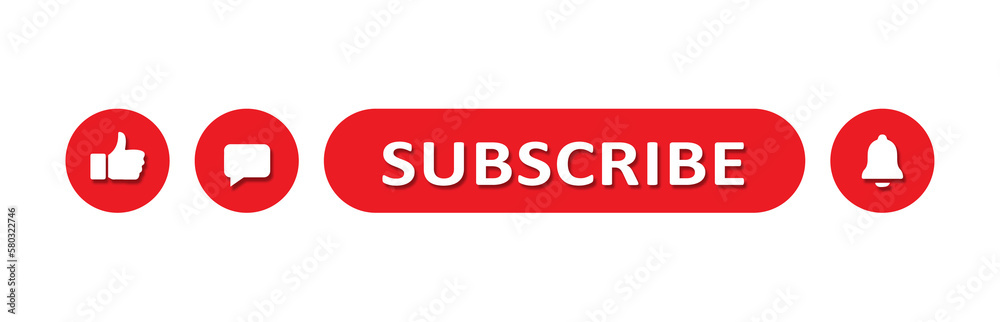 Subscribe button and bell icon, like comment subscribe buttons for Youtube.  Social media icons transparent png Stock Illustration | Adobe Stock