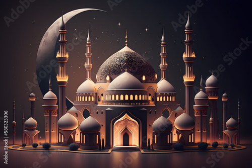 illustration of amazing architecture design of muslim mosque ramadan concept made with Generative AI