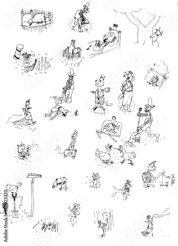 Hand drawn design cartoon book Baby animals pattern. Vector illustration with cute animals and character.