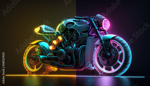 motorcycle in neonlights illustration for presentation or wallpaper photo