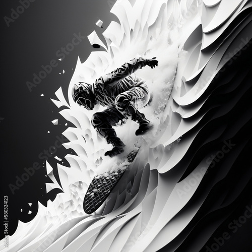 snowboarder in black white geometric logo or wallpaper photo