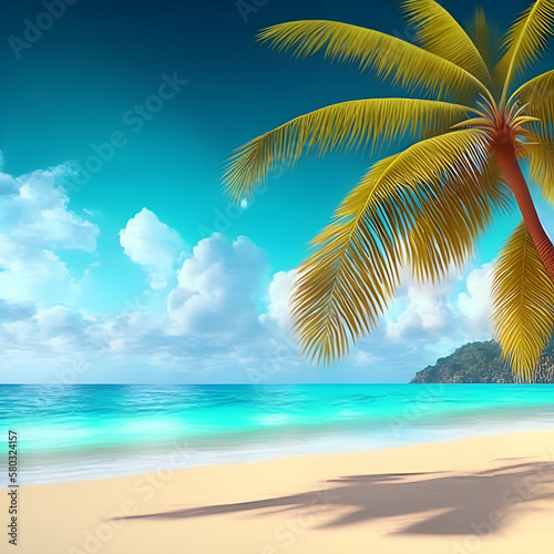 beach with coconut trees - tropical beach background - Landscape - Generative AI © Magic