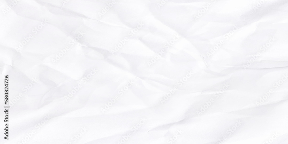 Clean white paper, wrinkled, abstract background. White crumpled paper texture background. Close up image.
