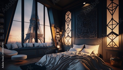 Luxury apartment in Paris , Eiffel tower , design , architecture ,4K , generative ai 