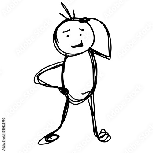 The little man is holding his head. Icon, vector hand-drawn doodles.