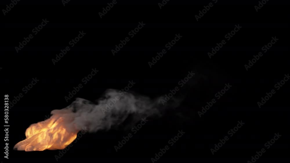 Bonfire burning with flames fire and smoke seamless looping Isolated on black background with alpha channel