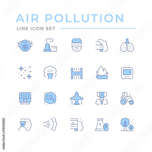 Set color line icons of air pollution